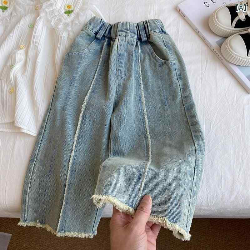 子供服 ジーンズ 女の子 ワイドレッグパンツ 春秋 ロングパンツ 韓国風 ガールズ デニムパンツ 8歳以上..