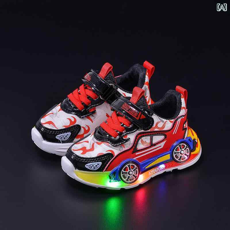 Sneakers - 子供靴 男の子 女の子 光る靴 スニーカー 春秋 人工皮革 運動靴 レッド ブルー 1歳 2歳 3歳 4歳 5歳 6歳 マジックテープ 幼稚園 保育園 通園 普段使い