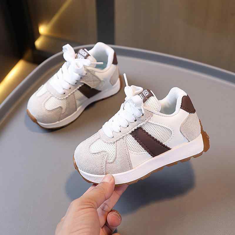Sneakers - キッズ スニーカー 男の子 女の子 子供靴 通学 運動靴 ベビー シューズ 幼児 幼稚園 保育園 通気性 グレー カーキ色