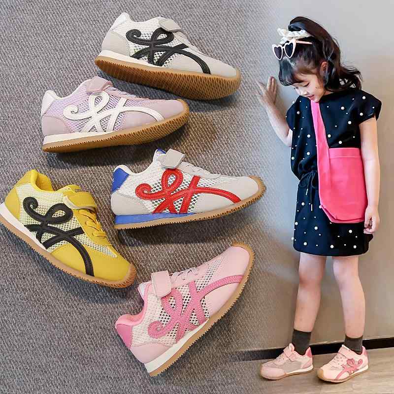 Sneakers - 靴 スニーカー キッズ 子供靴 男の子 女の子 運動靴 通気性 メッシュ アガンシューズ 普段使い 軽量 赤色 黄色 紫色 ピンク系 黒色
