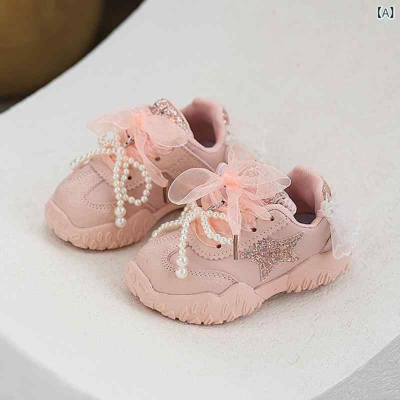 スニーカー 子供 女の子 運動靴 春秋 メッシュ バタフライ 幼稚園 小学生 キッズ シューズ 白 普段履き 軽量 滑り止め 人工皮革 ピンク ベージュ シルバー