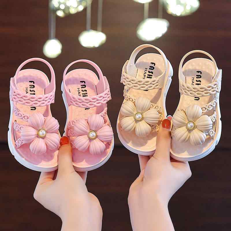 サンダル キッズ 女の子 プリンセス かわいい 幼稚園 小学生 履きやすい 滑り止め 柔らかい PVC 花柄 ピンク系 ベージュ ブラック 春夏