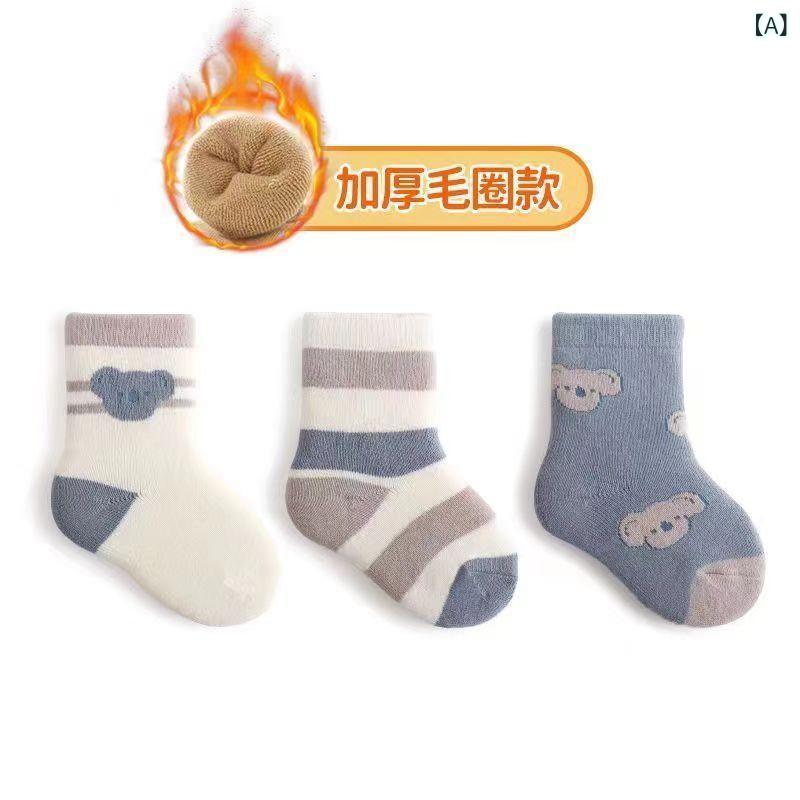ベビー 靴下 冬用 厚手 保温 新生児 赤ちゃん 子供用 コットン ソックス 秋冬 かわいい 男の子 女の子 中筒 滑り止め 通気性 吸汗 格子柄 ストライプ アニマル