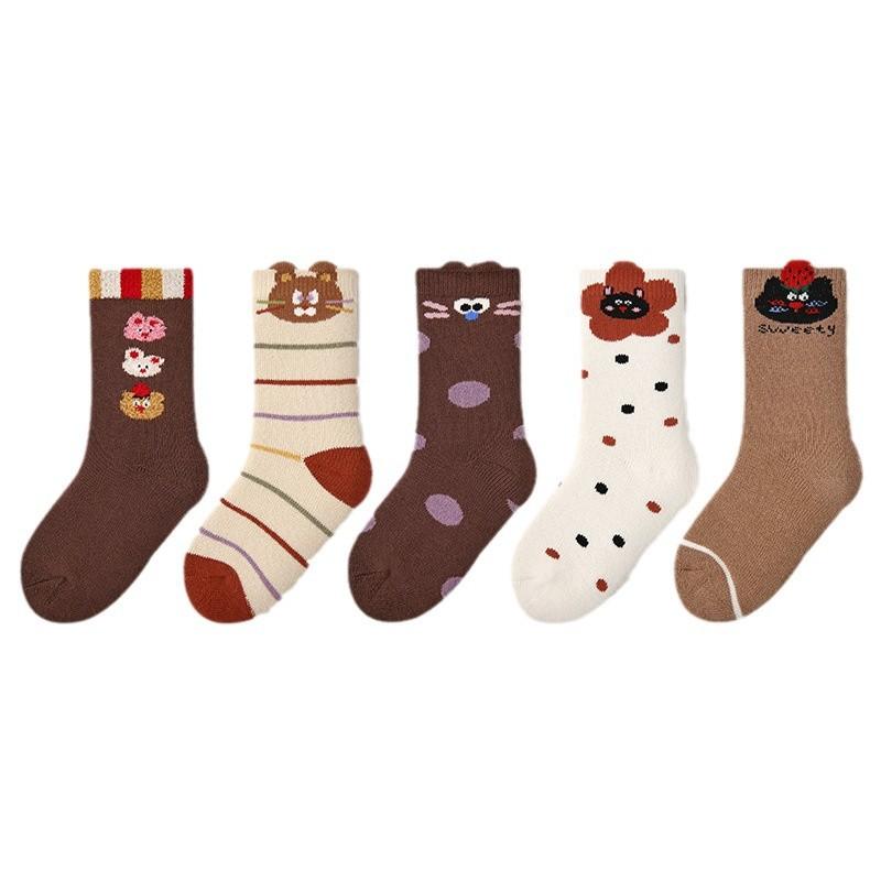 靴下 キッズ 秋冬 猫柄 ボーダー 厚手 保温 防寒 かわいい 女の子 子供 毛混 ソックス 1歳 2歳 3歳 4歳 5歳 6歳 7歳 8歳 9歳 10歳 11歳 12歳