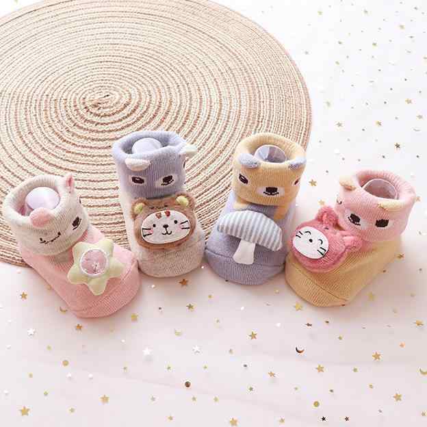靴下 ベビー 赤ちゃん 厚手 秋冬 コットン パイル ソックス 滑り止め付き かわいい 立体モチーフ あったか ショート丈