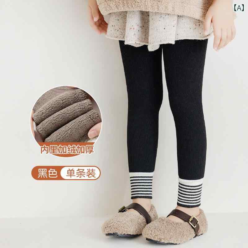 子供服 タイツ &amp; レギンス 女の子 裏起毛 厚手 冬用 ストライプ あったか 9分丈 伸縮性 通園 通学