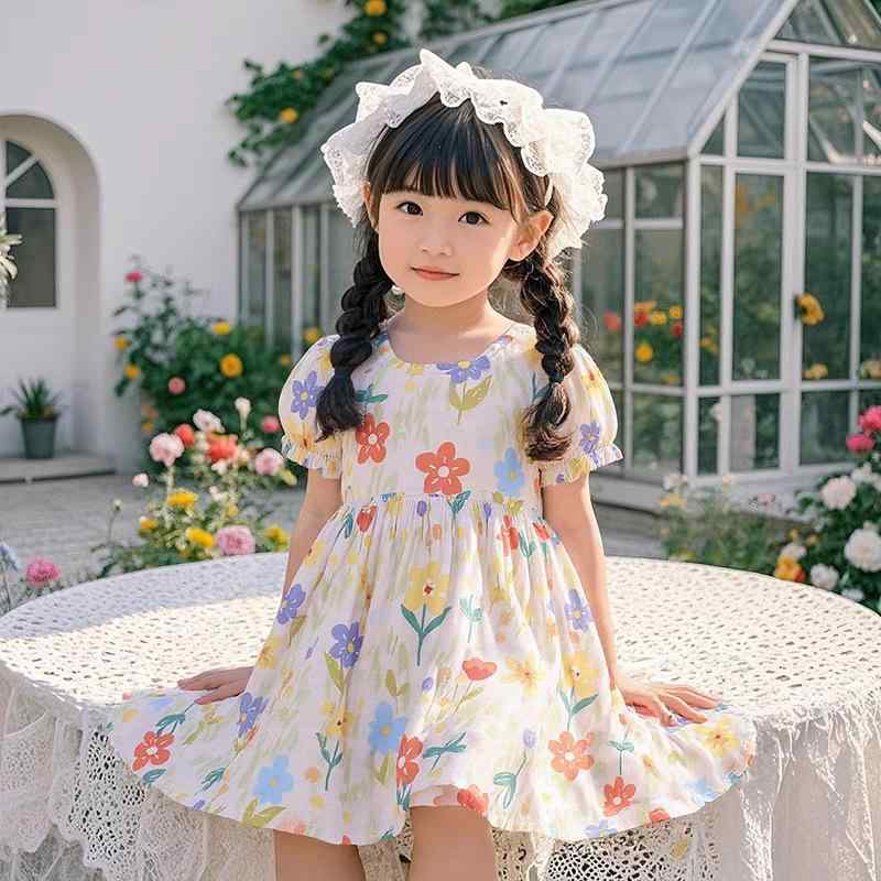 ワンピース 子供服 女の子 夏物 チュニック Aライン 花柄 かわいい おしゃれ 綿混紡 涼しい 80 90 100 110 120 130 140