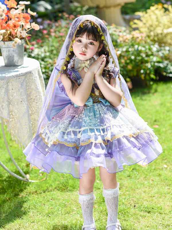 ワンピース 子供 ボヘミアン ロリータ ドレス プリンセス 女の子 チュールスカート 発表会 結婚式 パーティー フォーマル イベント コスプレ 100cm 110cm 120cm 130cm 140cm 150cm