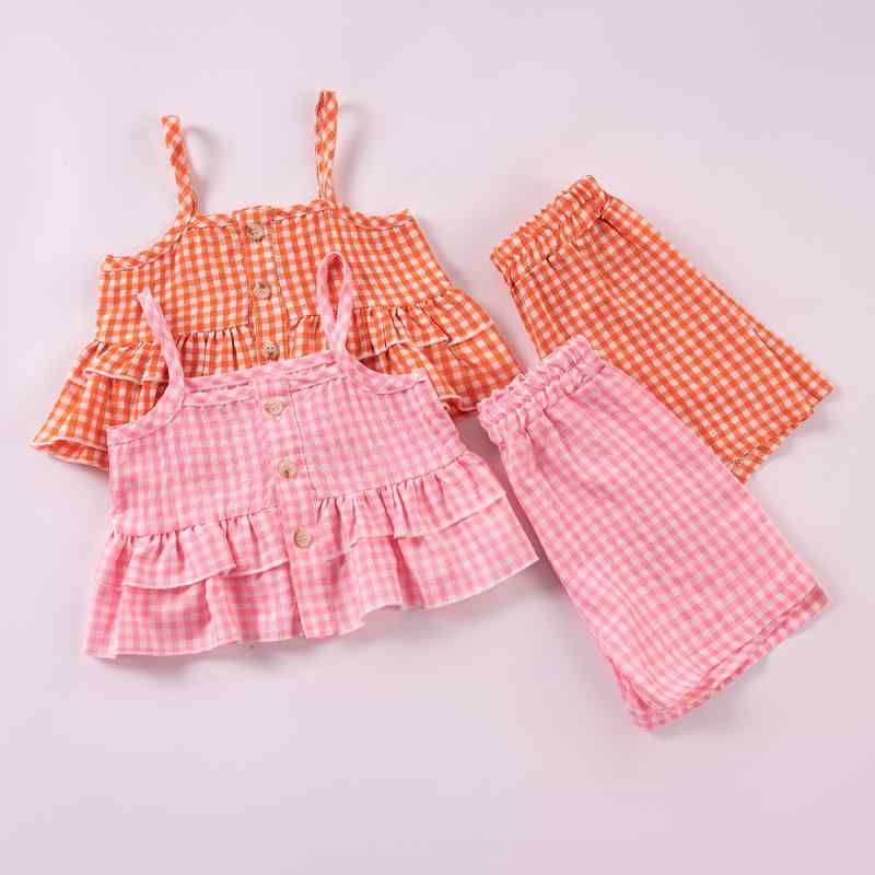 キッズ 女の子 格子柄 キャミソール トップス ショートパンツ 2点セット 薄手 コッ...