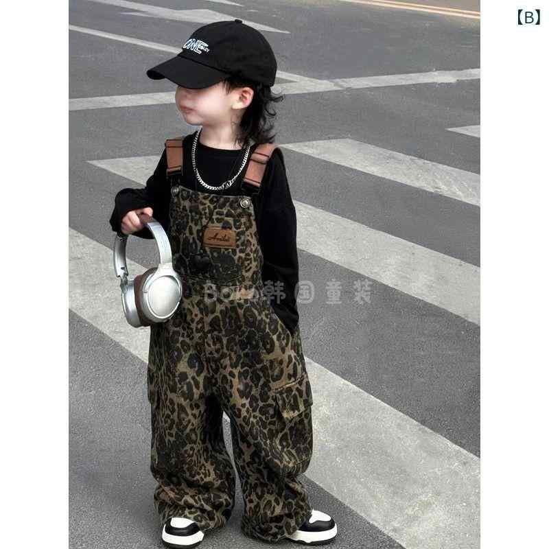 シャドーテールのキッズ 子供服 パンツ 男の子 女の子 綿 背当て付きパンツ ロングパンツ ヒョウ柄 春秋 カジュアル 普段使い｜アングル2