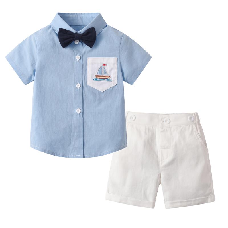 Overalls - シャツ キッズ 男の子 半袖 短パン セットアップ 子供服 上下セット ポロシャツ ハーフパンツ 2点セット フォーマル 英倫風 おしゃれ かわいい 綿100% 夏