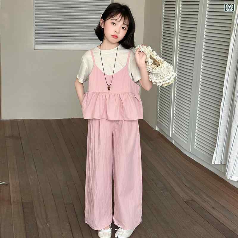子供服 女の子 夏物 パンツセット 3点セット キャミソール 半袖 ワイドレッグパン...