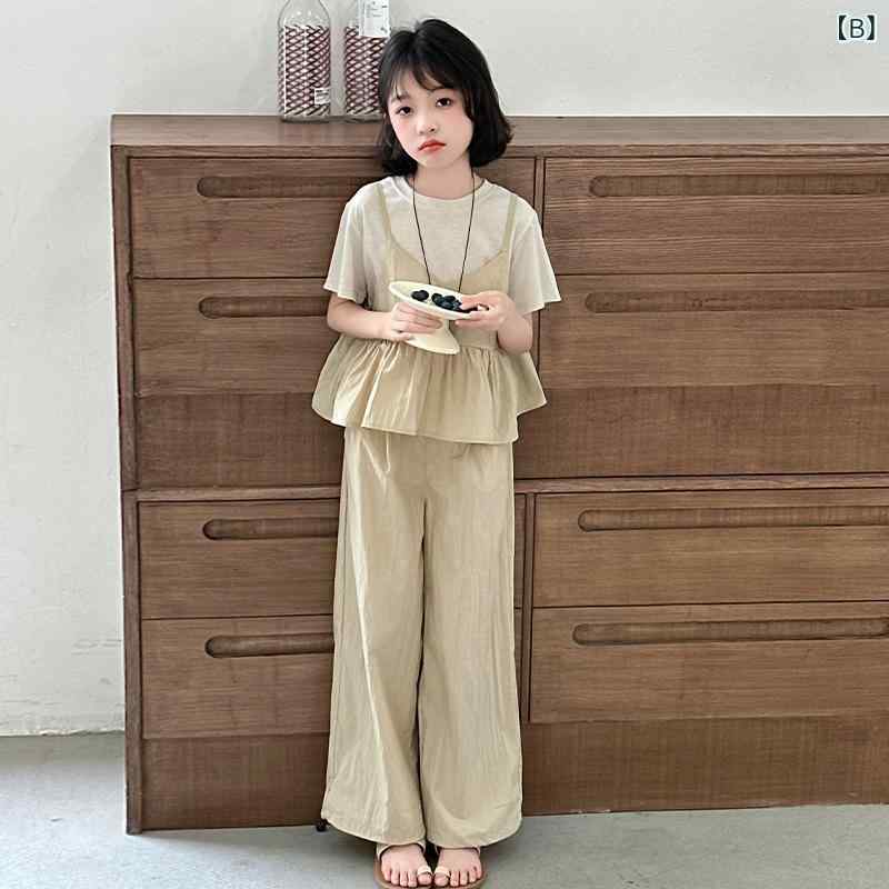 子供服 女の子 夏物 パンツセット 3点セット キャミソール 半袖 ワイドレッグパン...