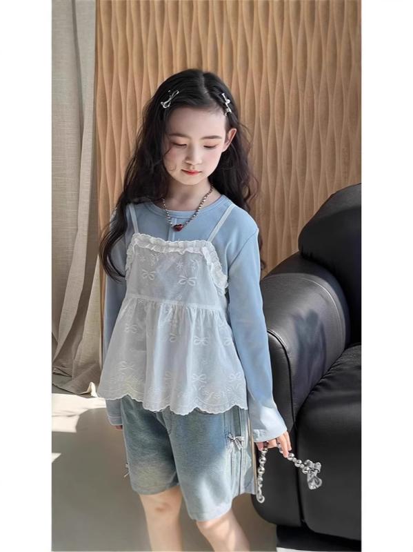 Overalls - 子供服 セットアップ 春夏 女の子 Tシャツ キャミソール 2点セット ガールズ 半袖 トップス パンツ 上下セット かわいい キッズ 綿100%