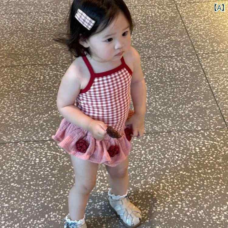 子供服 女の子 夏物 上下セット 吊り上げトップス ブルマ チェック柄 かわいい 幼...