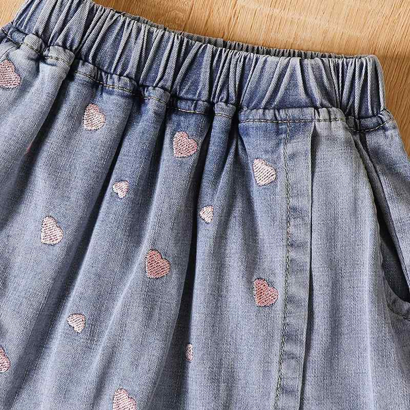 子供服 ショートパンツ 女の子 デニム キュロットスカート プリンセス 刺繍 韓国風 カジュアル 薄手 夏 B級品 花柄 かわいい ガールズ 短パン 90 100 110 120 130 140 ブルー