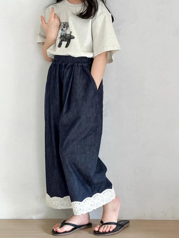 子供服 デニムパンツ 女児 キッズ 女の子 天使の綿 ズボン 子供 親子コーデ ワイドレッグパンツ ガール..