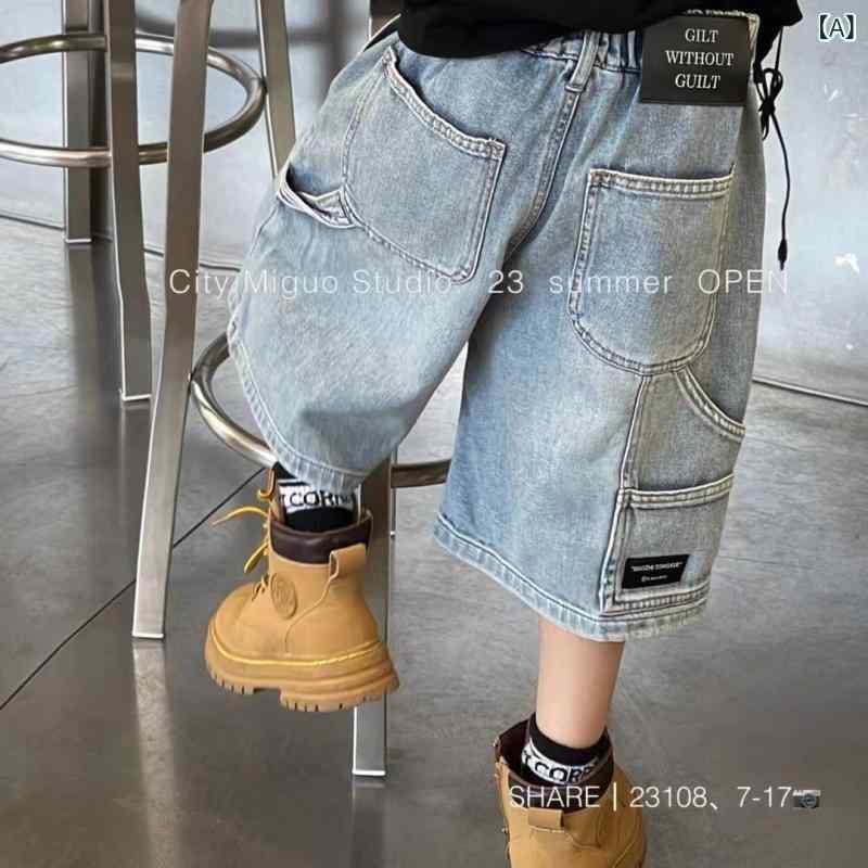 キッズ デニムパンツ ハーフパンツ 子供服 男の子 ゆったり 5分丈 デニム 短パン ジュニア 小学生 中学生 普段着 おしゃれ 薄手 接触冷感 伸縮性 通気性 ボーイズ 涼しい デニムブルー