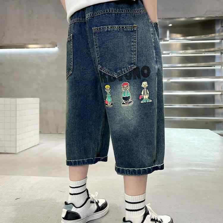 子供服 デニム ハーフパンツ 男の子 中学生 高学年 薄手 7分丈 パンツ ゆったり 柔...
