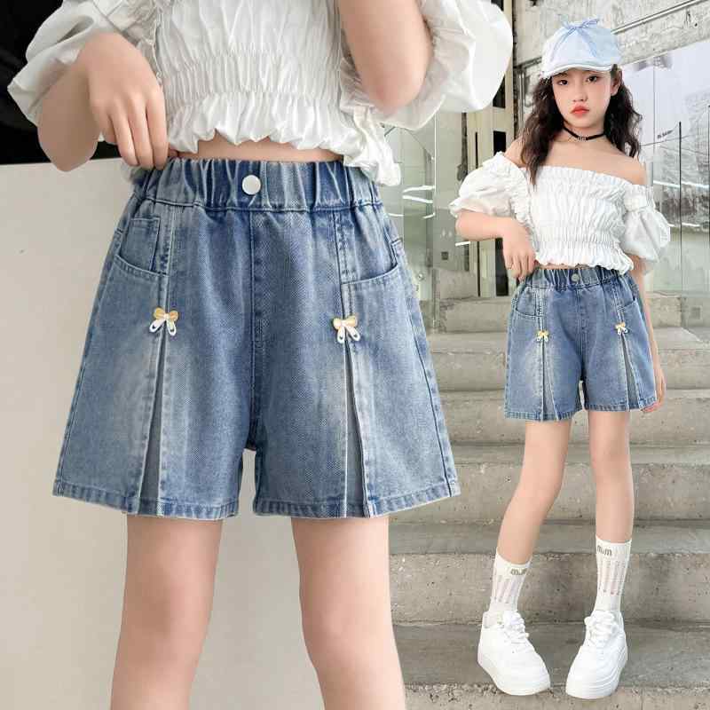 キッズ デニム ショートパンツ 女の子 子供 カジュアル 薄手 ハイウエスト 短パン ガールズ ショーパン 春夏