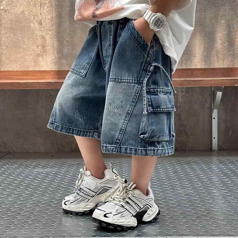 キッズ デニム ハーフパンツ 韓国風 子供服 カーゴパンツ 夏 ゆったり ボーイズ B類 高腰 100 110 120 ..