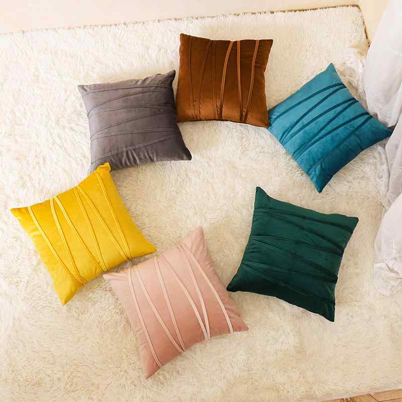 クッションカバー 北欧風 ベルベット調 ストライプ柄 無地 ソファ ベッド用 背当て 抱き枕 45×45cm ホ..