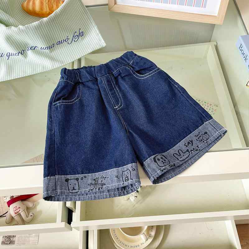 子供服 ジーンズ 男児 ハーフパンツ デニムパンツ 春夏 綿75% 中厚手 落書き風 キッズ 男の子 幼児 園..