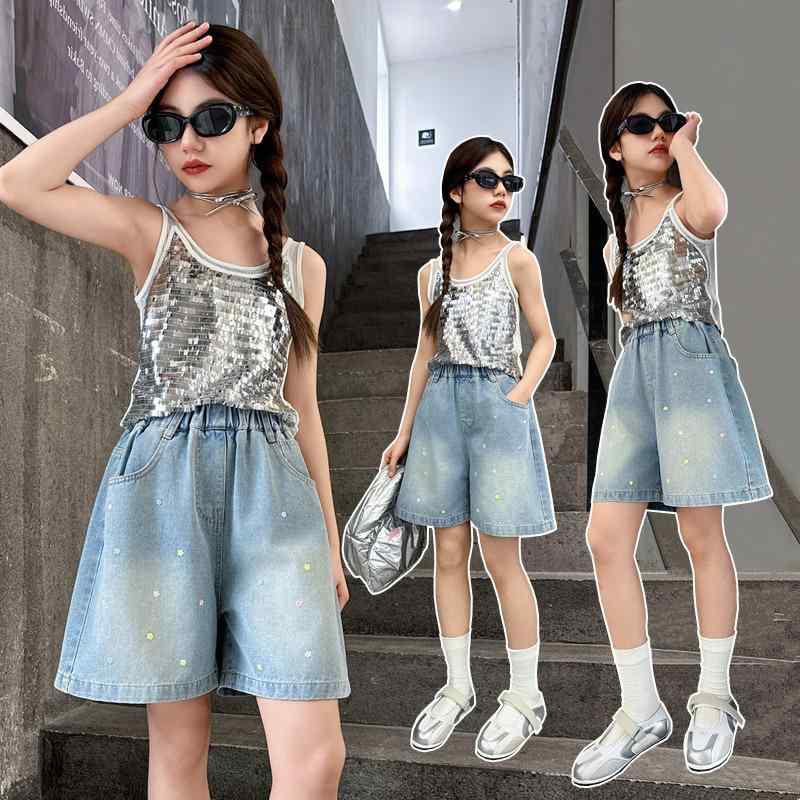 子供服 女の子 デニムショートパンツ 刺繍 花柄 ゆったり かわいい カジュアル 夏 中学生 小学生 120cm 130cm 140cm 150cm 160cm 170cm