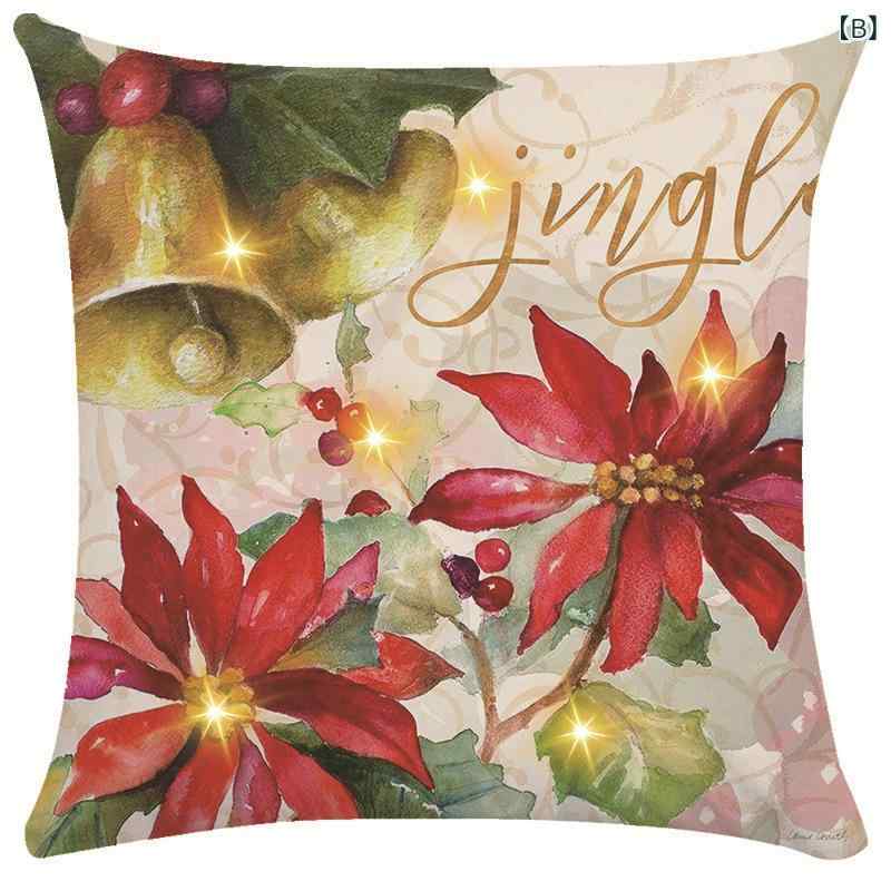 クッションカバー 雪だるま柄 北欧風 45×45cm ポリエステル PP綿 クリスマス デコレーション LED 発光 おしゃれ かわいい