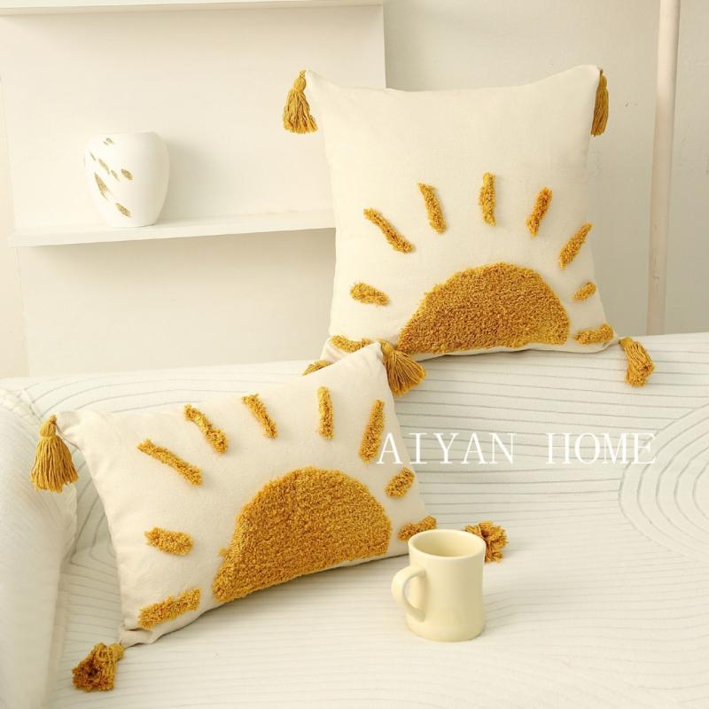 クッション クッションカバー ボヘミアン風 幾何学模様 タッセル ソファ ベッドルーム リビング ポリエステル 綿 イエロー 45x45 30x50