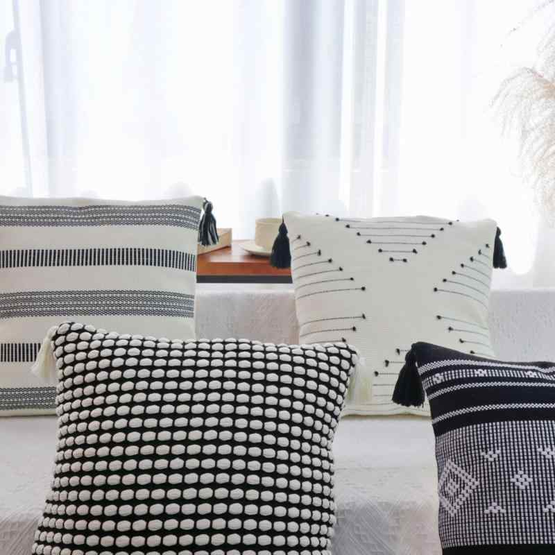 クッション 北欧 モダン 幾何学模様 フリンジ 綿 ソファ 椅子 車内 ベッド 部屋飾り モノトーン ブラッ..