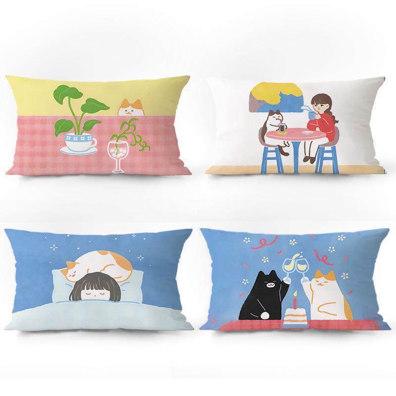 Fabrics - クッション 北欧 かわいい 猫柄 抱き枕 ソファ リビング ベルベット調 腰枕 カバー 背当て