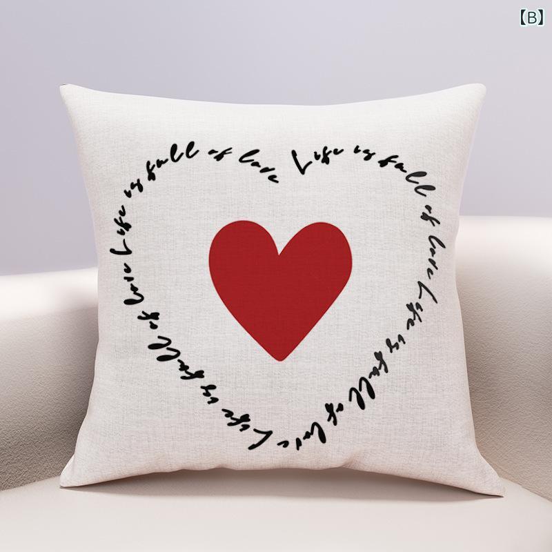 クッション レディース 結婚祝い 赤色 新年 リビング ソファ ベッド 部屋 かわいい ハート柄 コットン リネン 35X35cm 40X40cm 45X45cm 50X50cm