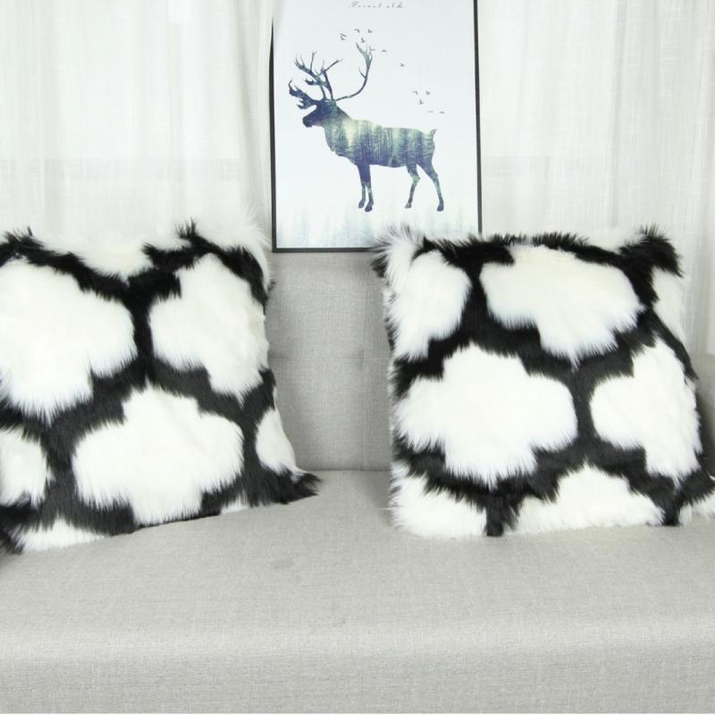 クッション 北欧 あったか フェイクウール ロングファー ソファ 椅子 車内 オフィス ベッド グレー 白 ..