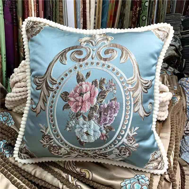 クッション 高級感 抱き枕 ポリエステル リビング ソファ 車用 ベッド 背もたれ 枕 ミラー花柄 ブルー ..