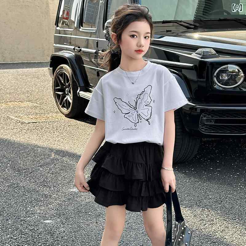 子供服 セットアップ 女の子 夏 半袖 Tシャツ スカート 2点セット かわいい キッズ ジュニア 薄手 通学 普段着 2
