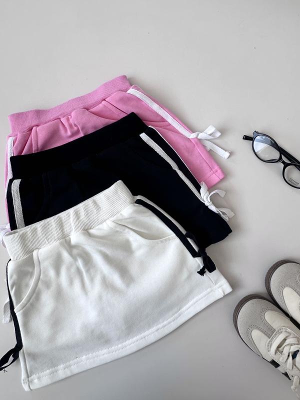 子供服 スカート 女の子 スポーツスカート ストライプ柄 蝶結び Aラインスカート ハーフスカート カジュアル 普段着 ブラック ピンク系 ホワイト 綿素材 90cm 100cm 110cm 120cm 130cm 140cm 春夏