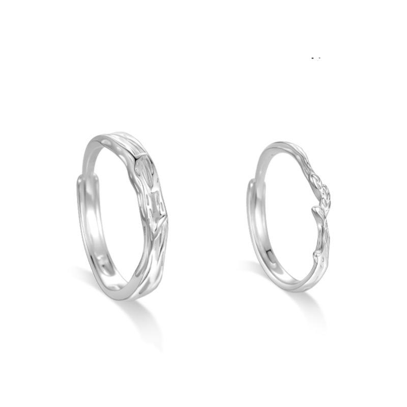 指輪 ペアリング シルバー999 リーフ モチーフ 開口型 サイズ調整可能 シルバー925 男性用 女性用 カップル ファッション ジュエリー エレガント