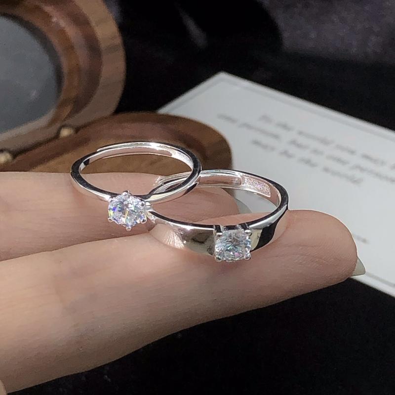 指輪 ペアリング ファッション ジルコニア シルバー リング 男性用 女性用 純銀 開口 百搭