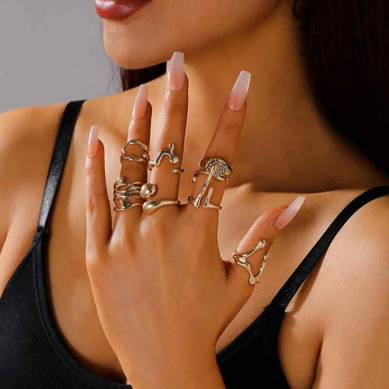 指輪 レディース 7点セット 幾何学模様 レトロ 接触冷感 伸縮性 ラッキーアイテム パーティー 普段使い..