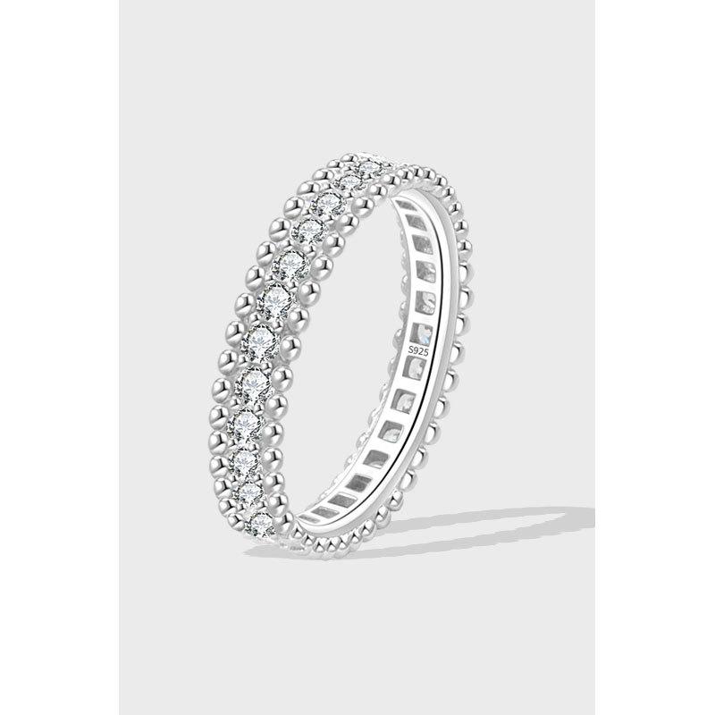 指輪 レディース ペアリング S925 シルバー リング 細身 一列 ジルコニア 満天星 ビーズ エタニティ プ..