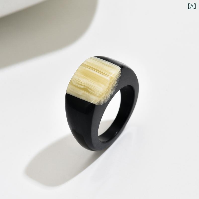 指輪 ユニセックス リング 幾何学模様 ホーンパターン 切り替え ブラック プラスチ...