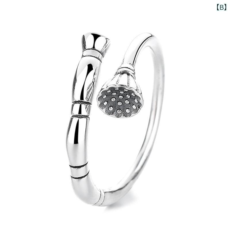 指輪 ペアリング S925 シルバー 蓮の葉 蓮根 モチーフ 高級感 調節可能 ファッションリング 男女兼用 ラッキーアイテム