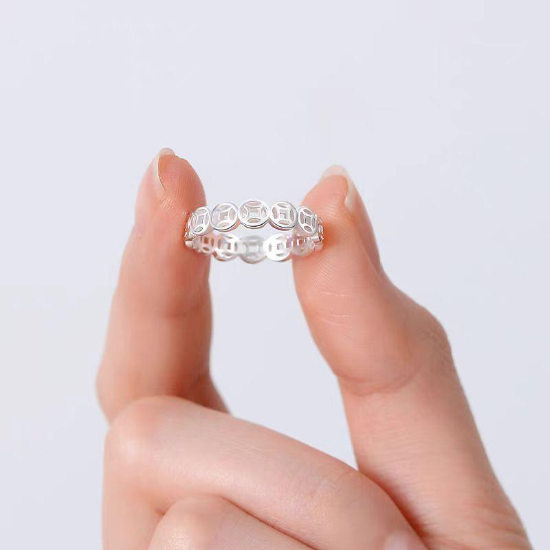 指輪 ペアリング シルバー999 招財 コイン ラッキーアイテム お守り 開運 メンズ レディース おしゃれ 縁起物 アクセサリー