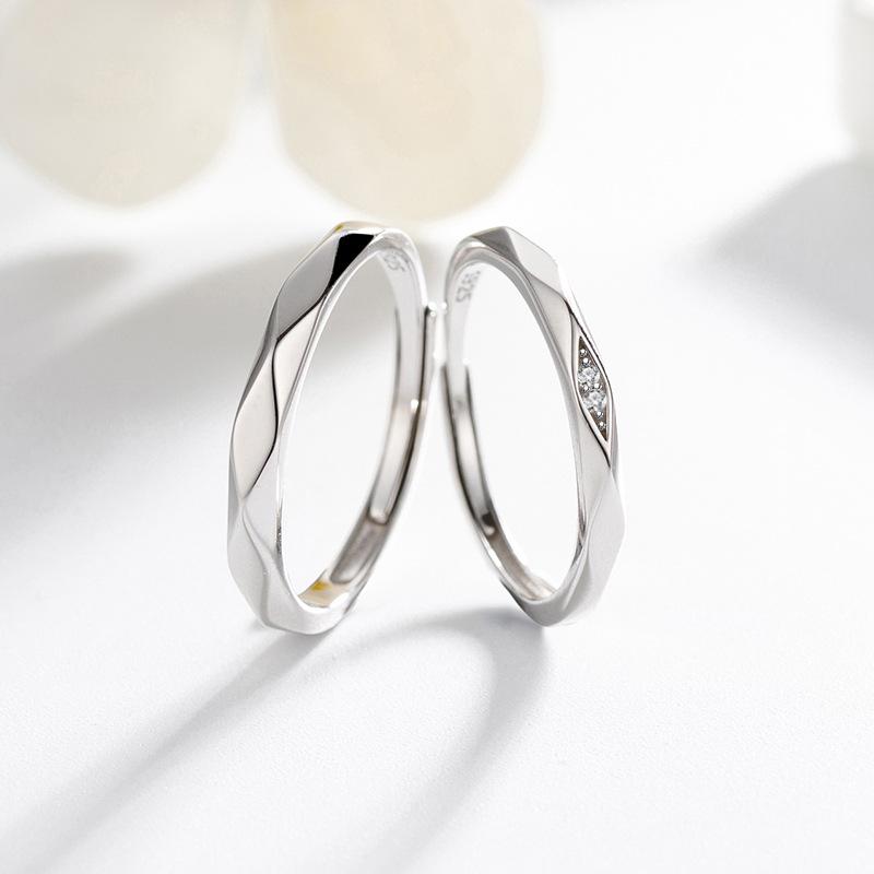 指輪 ペアリング 男性用 女性用 シルバー925 韓国風 菱形 電気メッキ加工 高級感 ラッキーアイテム