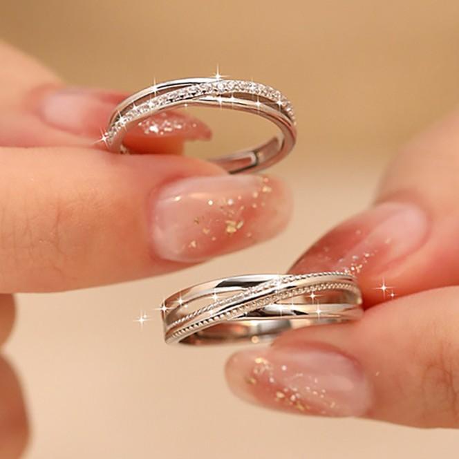 指輪 ペアリング 男性用 女性用 S925 シルバー ジルコニア ラッキーアイテム 電気メッキ加工 幾何学模..