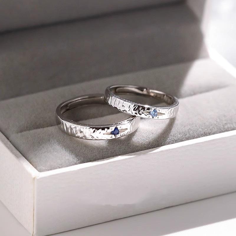 指輪 ペアリング 925シルバー製 スターモチーフ 電気メッキ加工 サイズ調整可能 高級感 軽奢風 ファッション 通勤