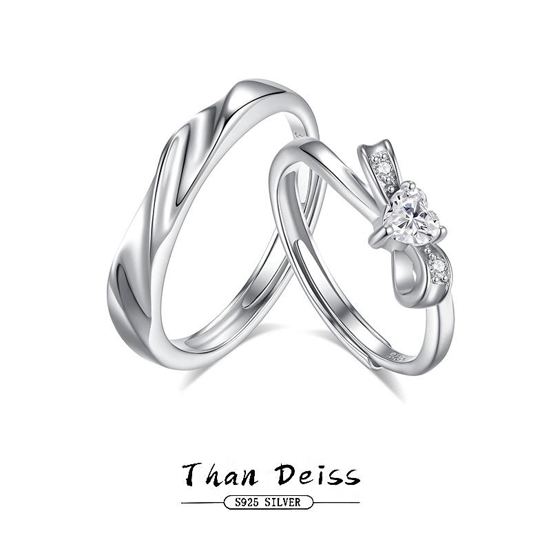 指輪 ペアリング シルバー925 カップル ハート 蝶々 結び目 オープンリング 電気メッキ加工 アクセサリ..