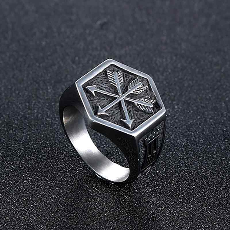 指輪 男性用 幾何学 模様 チタン鋼 鋼色 パンク 個性 派手 ロック アロー 矢印 キューピッド 普段使い