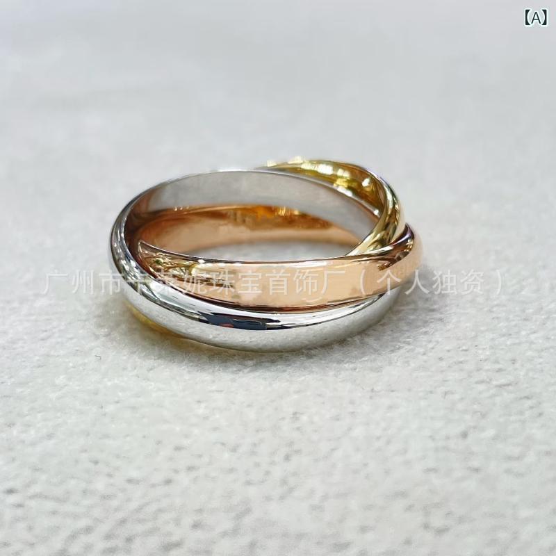 指輪 男性用 女性用 18K ローズゴールド 三色 ファッション 電気メッキ加工 ジルコニア リング ペアリング